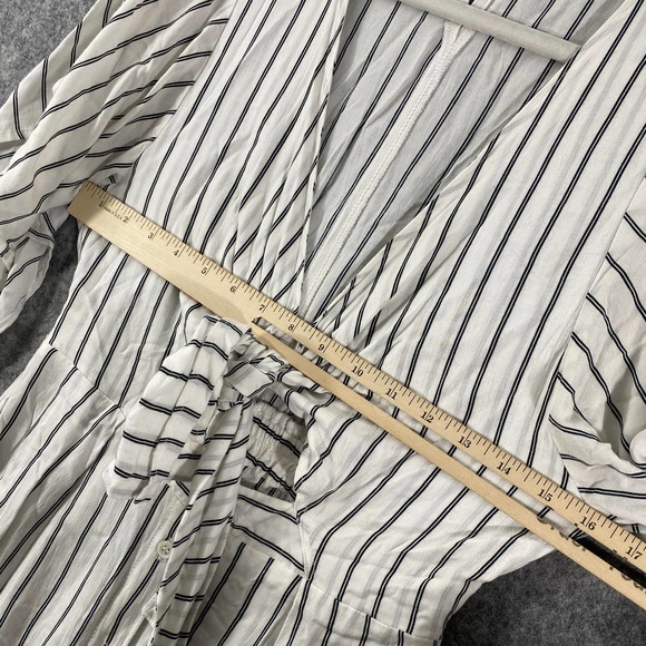 Faithfull The Brand Midi Dress 2 XS White Striped Button Up Short Sleeve Boho - Picture 5 of 11